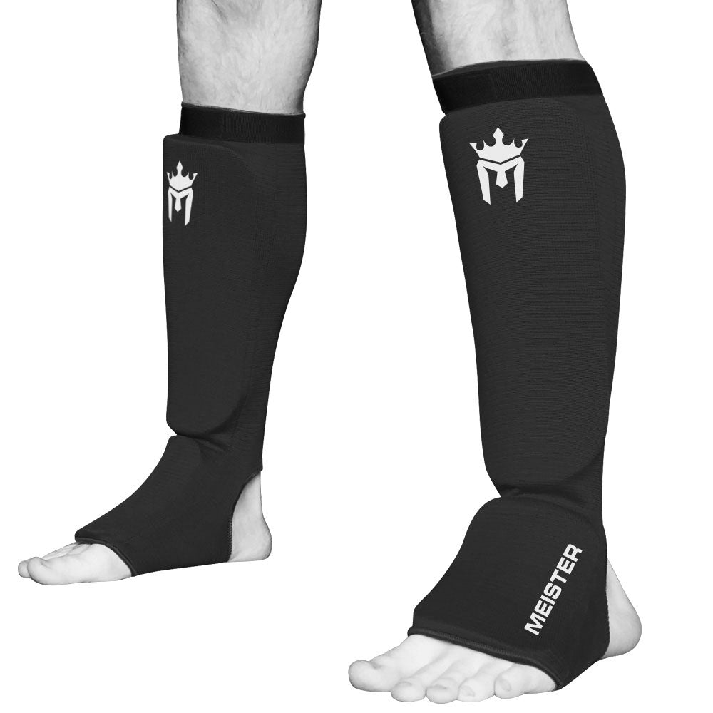Meister Elastic Cloth Shin & Instep Padded Guards (Pair) - Black - Seventh Sin Fitness