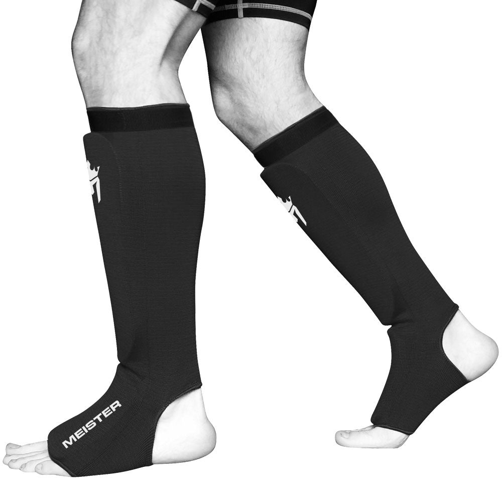 Meister Elastic Cloth Shin & Instep Padded Guards (Pair) - Black - Seventh Sin Fitness